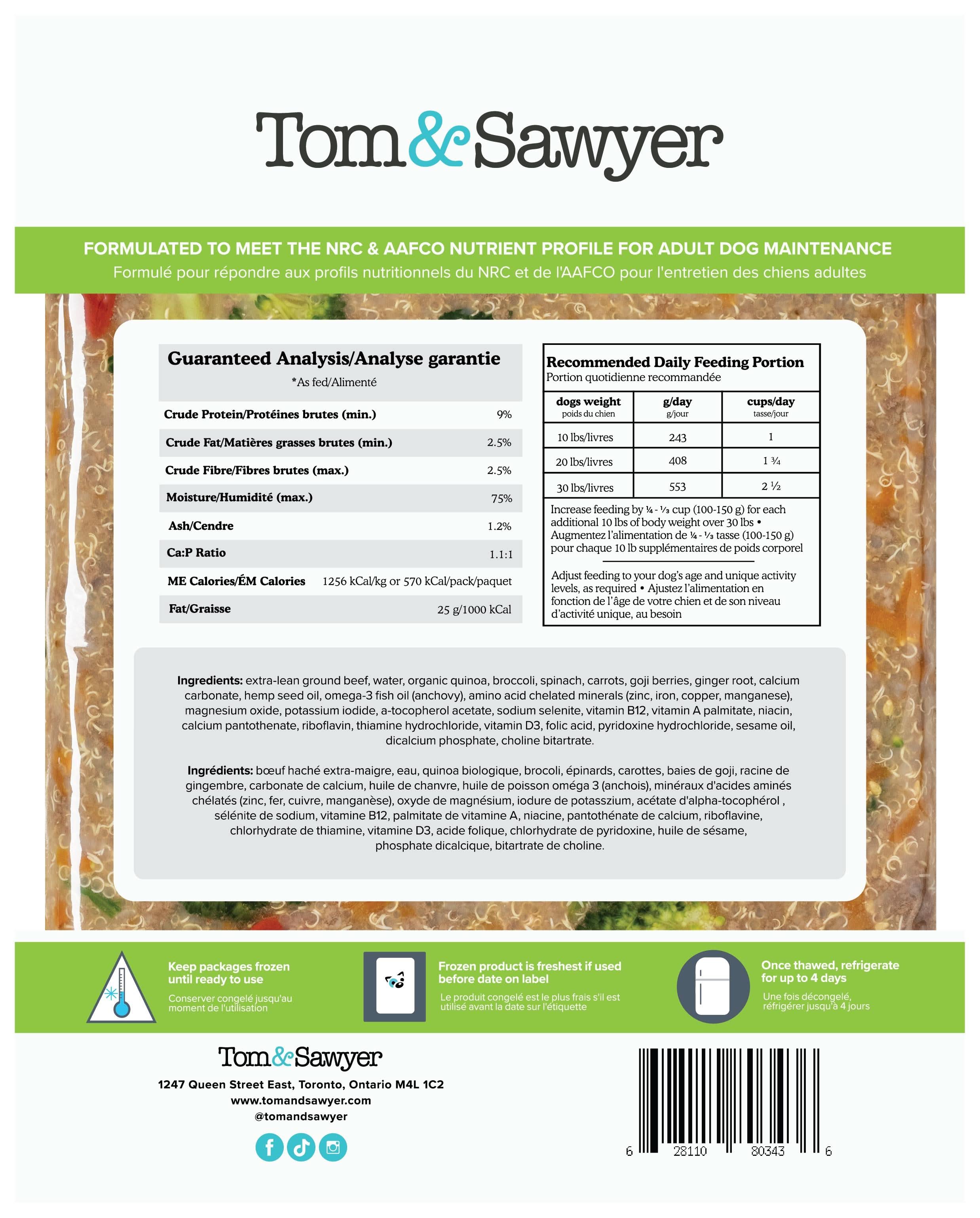 Tom&Sawyer Beef & Broccoli Gently - Cooked Frozen Meals for Dogs