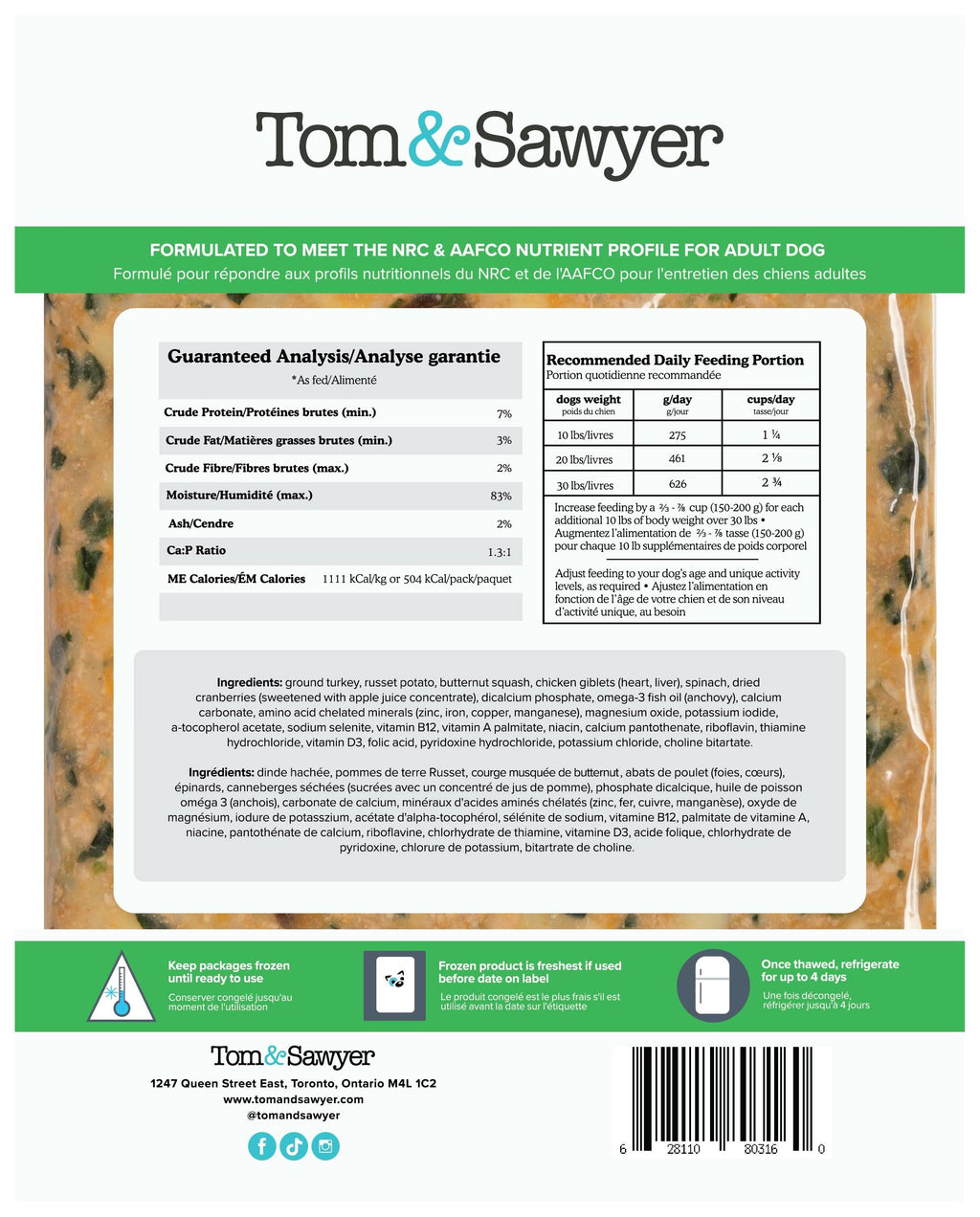 Tom&Sawyer Turkey Gobbler Gently - Cooked Frozen Meals for Dogs