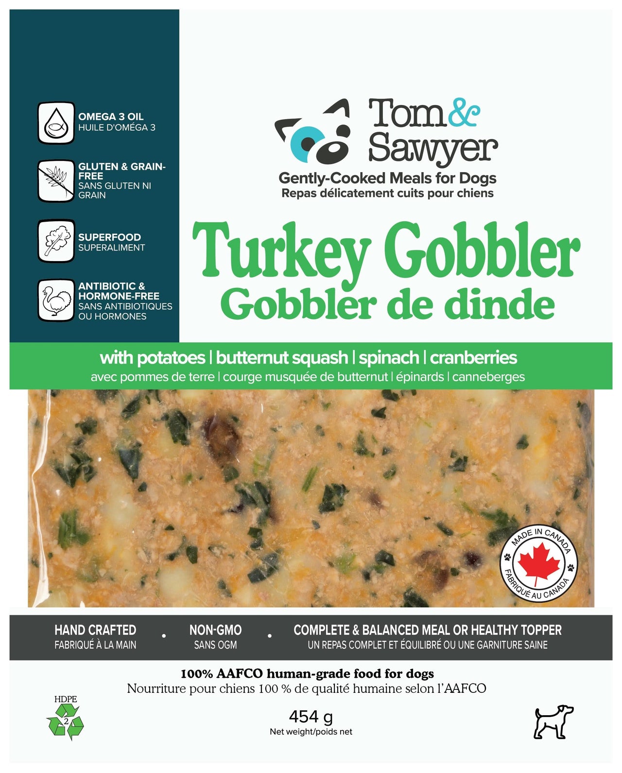 Tom&Sawyer Turkey Gobbler Gently - Cooked Frozen Meals for Dogs